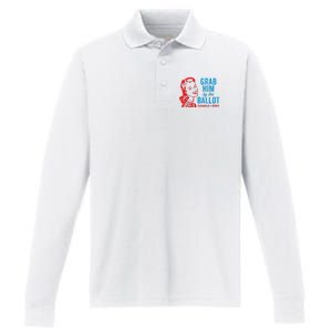 Grab Him By The Ballot Kamala 2024 Funny Harris Election Performance Long Sleeve Polo