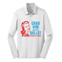 Grab Him By The Ballot Kamala 2024 Funny Harris Election Silk Touch Performance Long Sleeve Polo