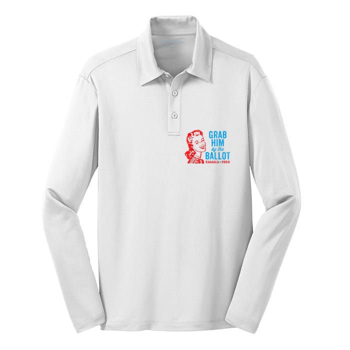 Grab Him By The Ballot Kamala 2024 Funny Harris Election Silk Touch Performance Long Sleeve Polo