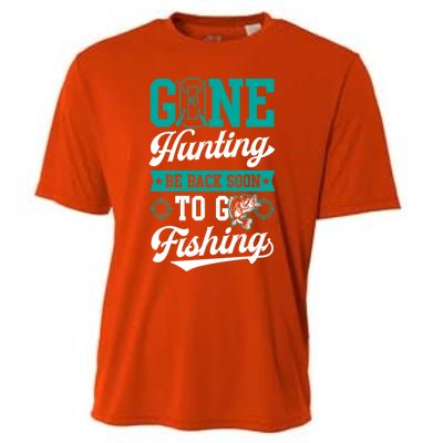 Gone Hunting Be Back Soon To Go Fishing Bass Essential Idea Gift Cooling Performance Crew T-Shirt