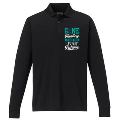 Gone Hunting Be Back Soon To Go Fishing Bass Essential Idea Gift Performance Long Sleeve Polo