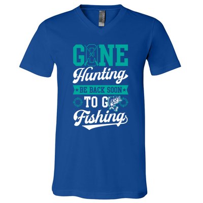 Gone Hunting Be Back Soon To Go Fishing Bass Essential Idea Gift V-Neck T-Shirt