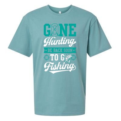 Gone Hunting Be Back Soon To Go Fishing Bass Essential Idea Gift Sueded Cloud Jersey T-Shirt