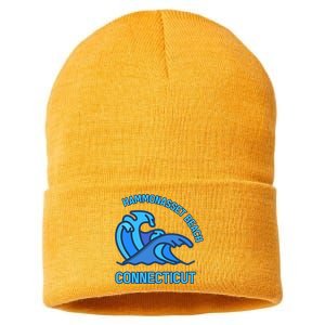 Graphic Hammonasset Beach Connecticut Pocket Wave Souvenir Sustainable Knit Beanie