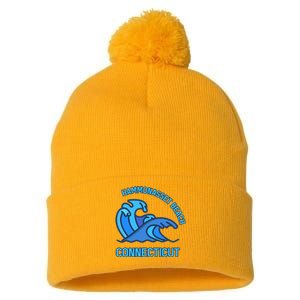 Graphic Hammonasset Beach Connecticut Pocket Wave Souvenir Pom Pom 12in Knit Beanie