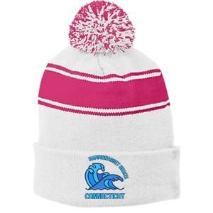 Graphic Hammonasset Beach Connecticut Pocket Wave Souvenir Stripe Pom Pom Beanie