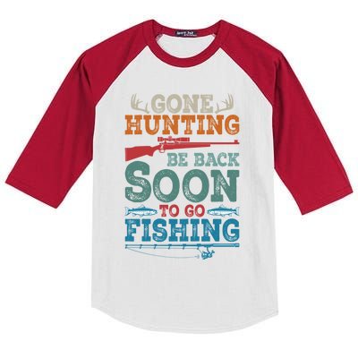 Gone Hunting Be Back Soon To Go Fishing Funny Gift Kids Colorblock Raglan Jersey