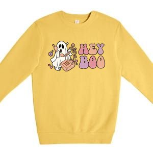 Groovy Hey Boo Cute Ghost Funny Halloween Gift Premium Crewneck Sweatshirt