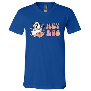 Groovy Hey Boo Cute Ghost Funny Halloween Gift V-Neck T-Shirt