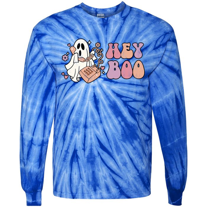 Groovy Hey Boo Cute Ghost Funny Halloween Gift Tie-Dye Long Sleeve Shirt