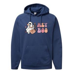 Groovy Hey Boo Cute Ghost Funny Halloween Gift Performance Fleece Hoodie