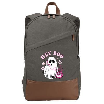 Groovy Hey Boo Cute Ghost Funny Halloween Girls Kids Cotton Canvas Backpack