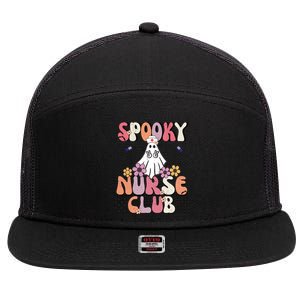 Groovy Halloween Boo Crew School Nurse Halloween Boo Crew Gift 7 Panel Mesh Trucker Snapback Hat