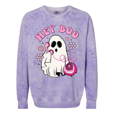 Groovy Hey Boo Cute Ghost Funny Halloween Girls Kids Colorblast Crewneck Sweatshirt