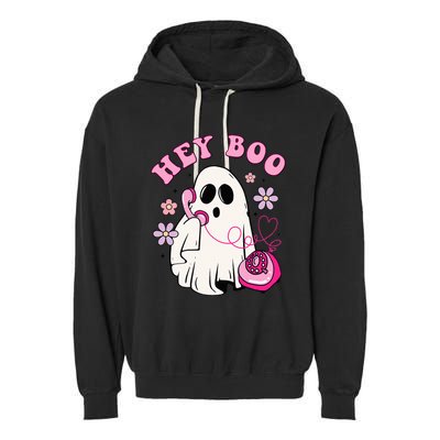 Groovy Hey Boo Cute Ghost Funny Halloween Girls Kids Garment-Dyed Fleece Hoodie