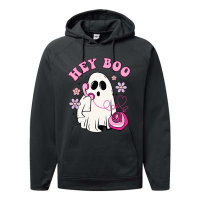 Groovy Hey Boo Cute Ghost Funny Halloween Girls Kids Performance Fleece Hoodie