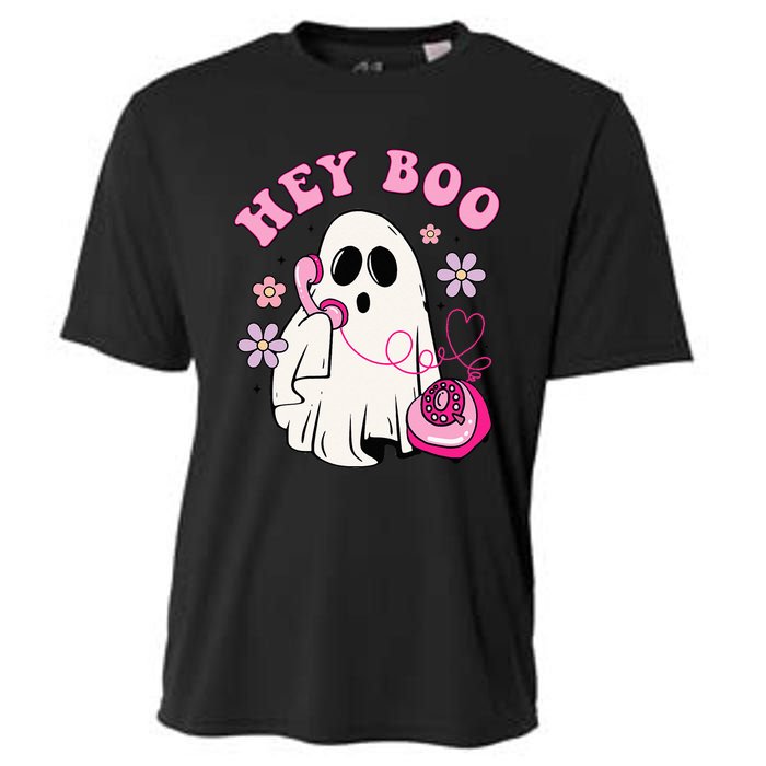 Groovy Hey Boo Cute Ghost Funny Halloween Girls Kids Cooling Performance Crew T-Shirt