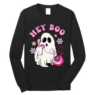 Groovy Hey Boo Cute Ghost Funny Halloween Girls Kids Long Sleeve Shirt