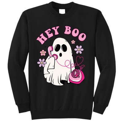 Groovy Hey Boo Cute Ghost Funny Halloween Girls Kids Sweatshirt