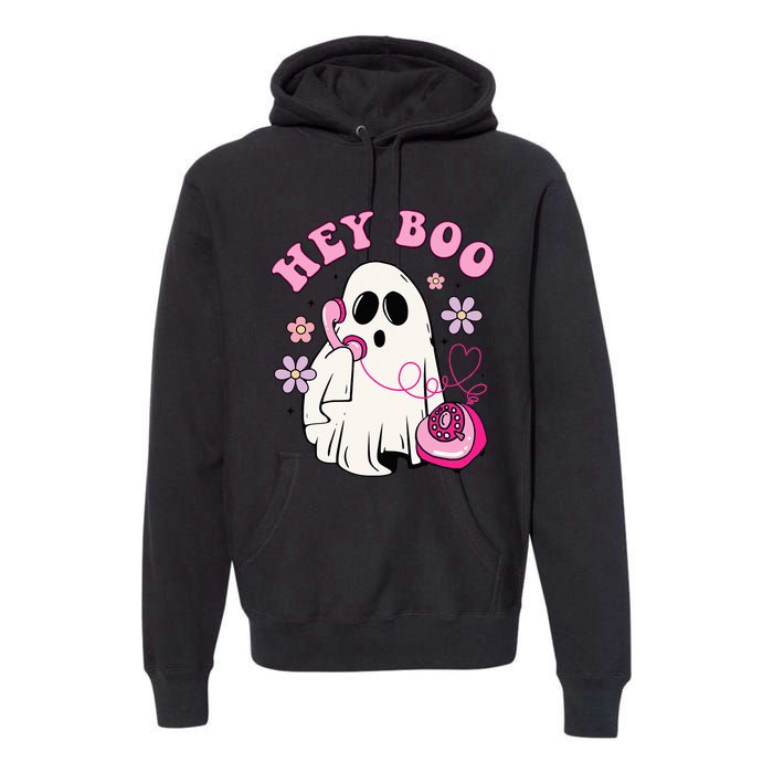 Groovy Hey Boo Cute Ghost Funny Halloween Girls Kids Premium Hoodie