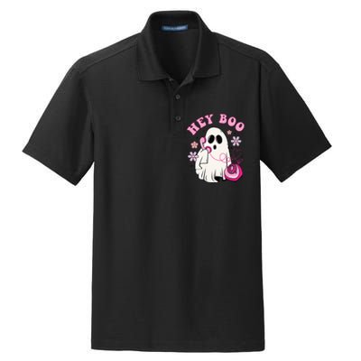 Groovy Hey Boo Cute Ghost Funny Halloween Girls Kids Dry Zone Grid Polo