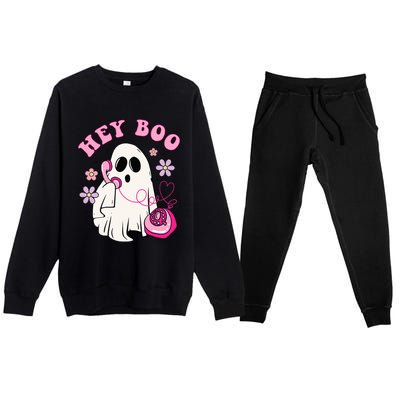 Groovy Hey Boo Cute Ghost Funny Halloween Girls Kids Premium Crewneck Sweatsuit Set