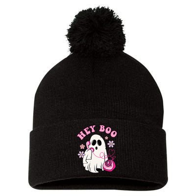 Groovy Hey Boo Cute Ghost Funny Halloween Girls Kids Pom Pom 12in Knit Beanie