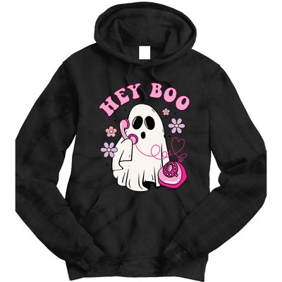 Groovy Hey Boo Cute Ghost Funny Halloween Girls Kids Tie Dye Hoodie