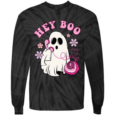 Groovy Hey Boo Cute Ghost Funny Halloween Girls Kids Tie-Dye Long Sleeve Shirt