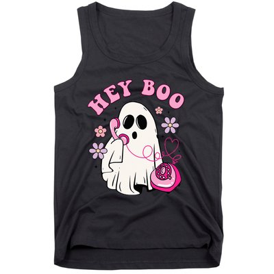 Groovy Hey Boo Cute Ghost Funny Halloween Girls Kids Tank Top