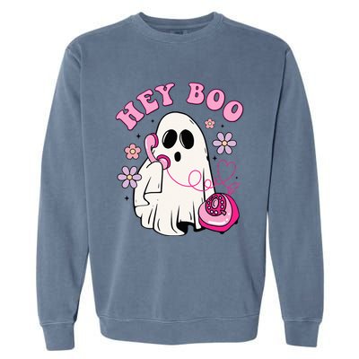 Groovy Hey Boo Cute Ghost Funny Halloween Girls Kids Garment-Dyed Sweatshirt