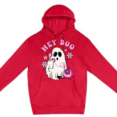 Groovy Hey Boo Cute Ghost Funny Halloween Girls Kids Premium Pullover Hoodie