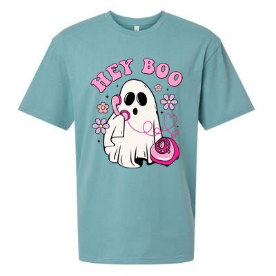 Groovy Hey Boo Cute Ghost Funny Halloween Girls Kids Sueded Cloud Jersey T-Shirt