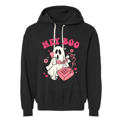 Groovy Hey Boo Cute Ghost Funny Halloween Garment-Dyed Fleece Hoodie