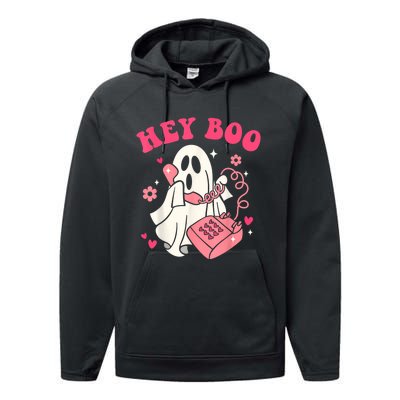 Groovy Hey Boo Cute Ghost Funny Halloween Performance Fleece Hoodie