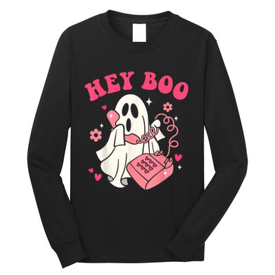 Groovy Hey Boo Cute Ghost Funny Halloween Long Sleeve Shirt