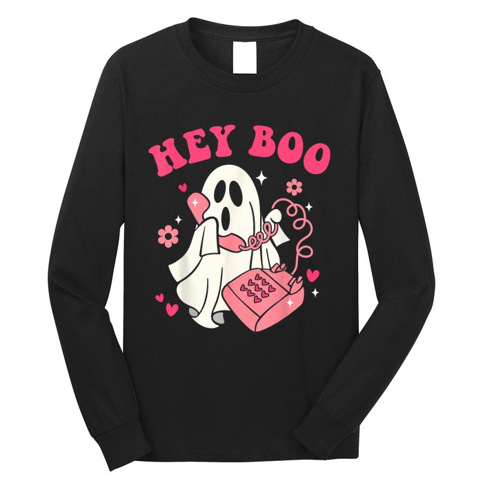 Groovy Hey Boo Cute Ghost Funny Halloween Long Sleeve Shirt