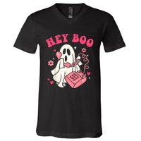 Groovy Hey Boo Cute Ghost Funny Halloween V-Neck T-Shirt