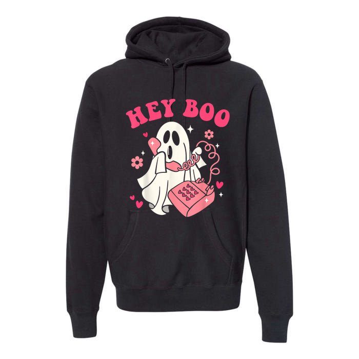 Groovy Hey Boo Cute Ghost Funny Halloween Premium Hoodie