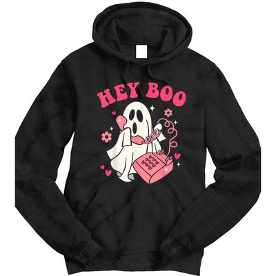 Groovy Hey Boo Cute Ghost Funny Halloween Tie Dye Hoodie