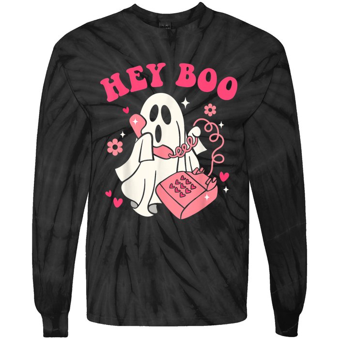 Groovy Hey Boo Cute Ghost Funny Halloween Tie-Dye Long Sleeve Shirt