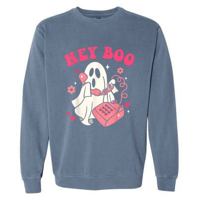 Groovy Hey Boo Cute Ghost Funny Halloween Garment-Dyed Sweatshirt