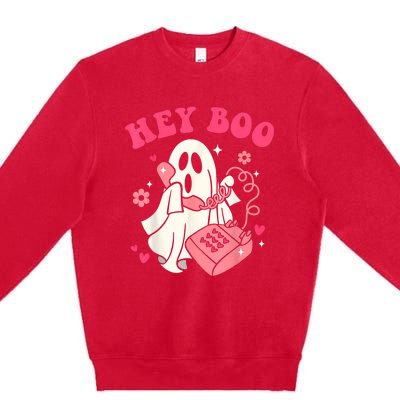 Groovy Hey Boo Cute Ghost Funny Halloween Premium Crewneck Sweatshirt