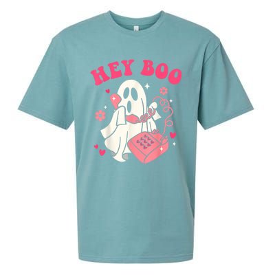 Groovy Hey Boo Cute Ghost Funny Halloween Sueded Cloud Jersey T-Shirt