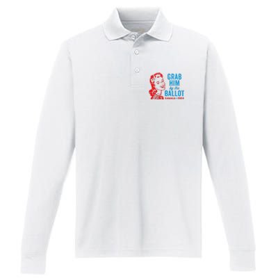 Grab Him By The Ballot Kamala 2024 Funny Harris Election Performance Long Sleeve Polo