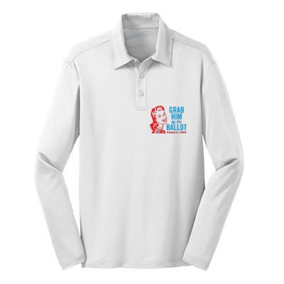 Grab Him By The Ballot Kamala 2024 Funny Harris Election Silk Touch Performance Long Sleeve Polo