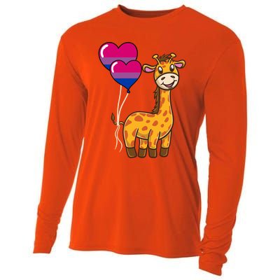 Giraffe Heart Balloon Bisexual Pride Gift Cooling Performance Long Sleeve Crew