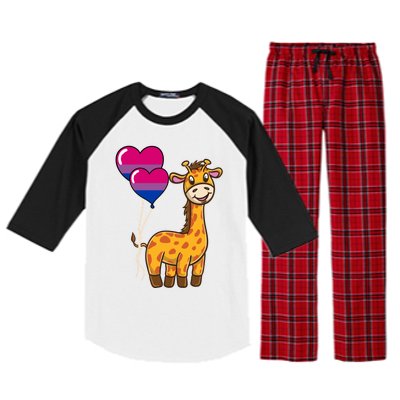 Giraffe Heart Balloon Bisexual Pride Gift Raglan Sleeve Pajama Set