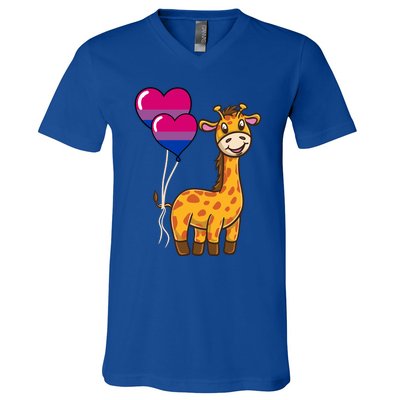 Giraffe Heart Balloon Bisexual Pride Gift V-Neck T-Shirt