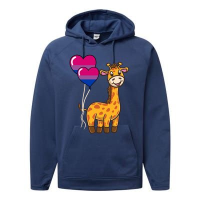 Giraffe Heart Balloon Bisexual Pride Gift Performance Fleece Hoodie